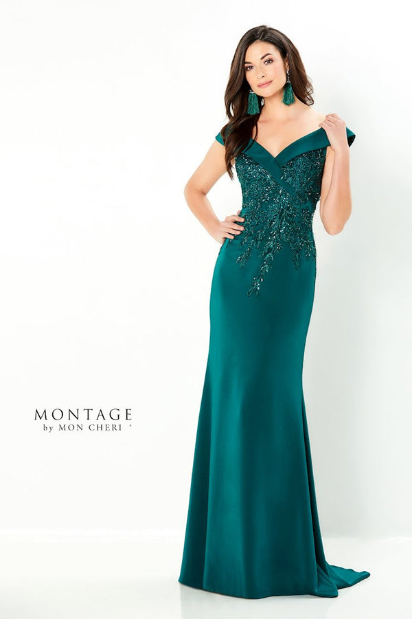 Montage 220932 Long Beaded Lace Bodice Formal Dress