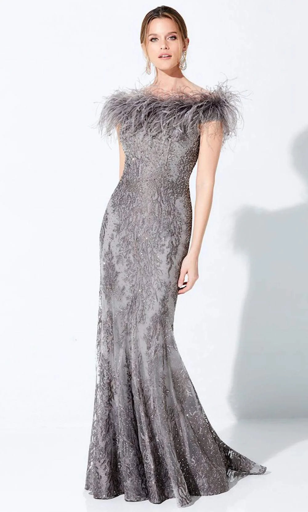 Formal Dresses Long Formal Detachable Feather  Evening Dress Gray