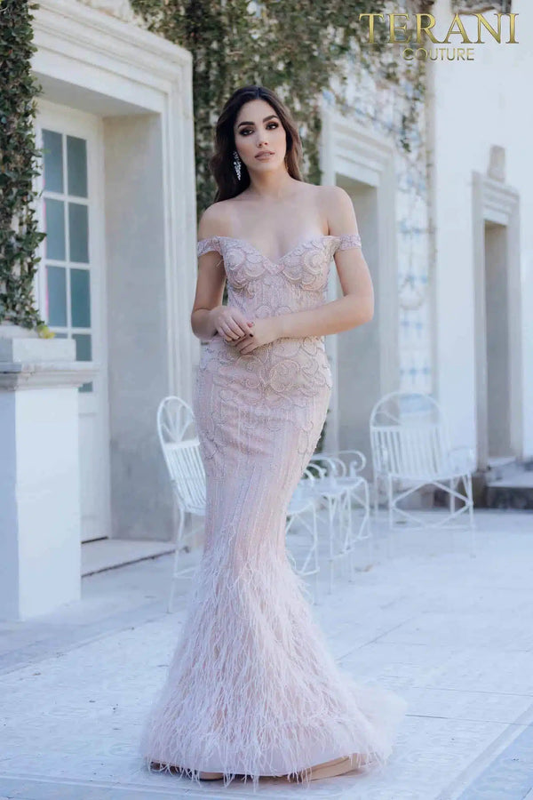 Terani Couture 2214GL0113 Long Fitted Formal Prom Beaded Dress