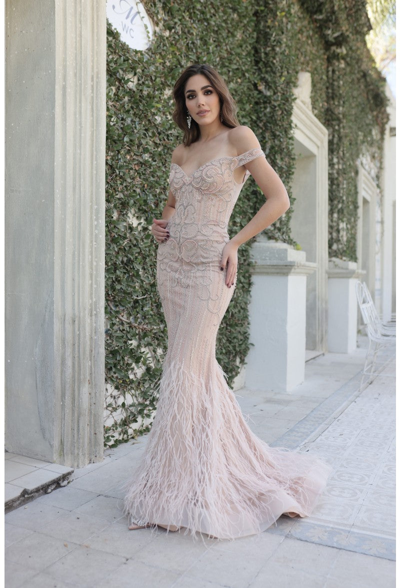 Prom Dresses Long Fitted Formal Prom Beaded Dress Blush