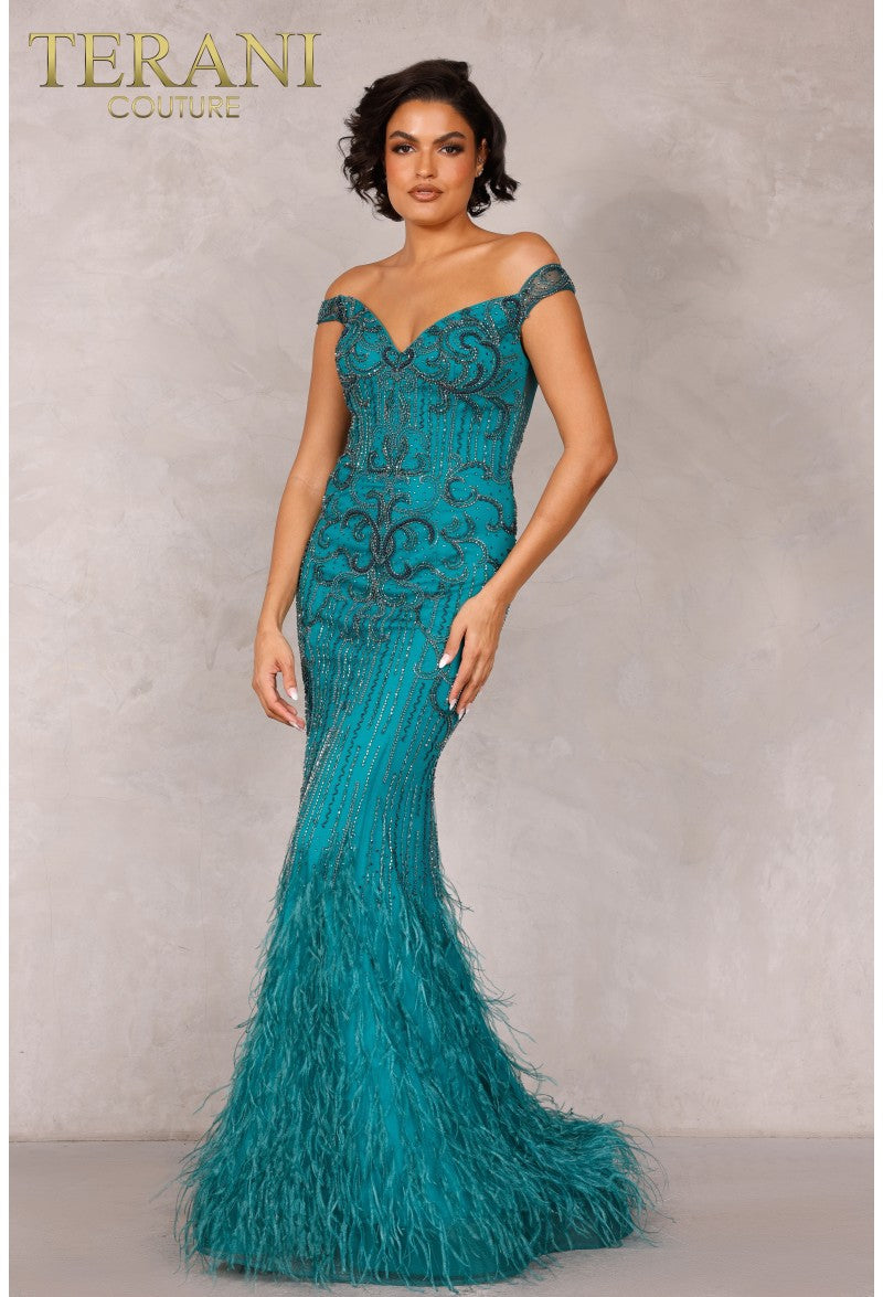 Terani Couture 2214GL0113 Long Fitted Formal Prom Beaded Dress