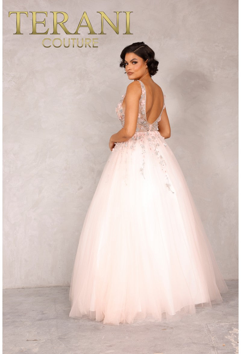 Terani Couture 2215P0033 Long A Line Formal Prom Floral Beaded Dress