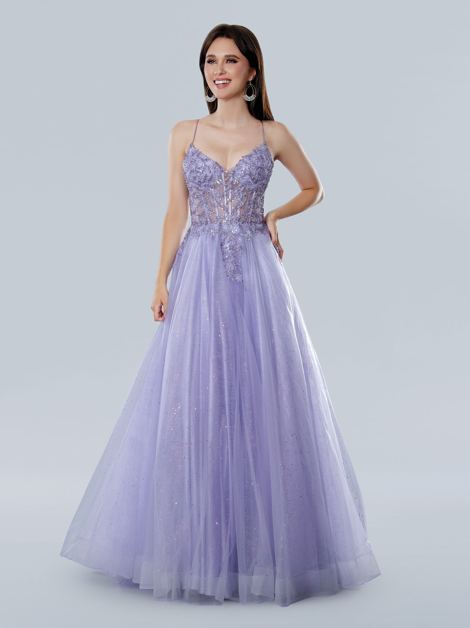 Prom Dresses Long Ball Gown A Line Formal Glitter Prom Dress Lilac