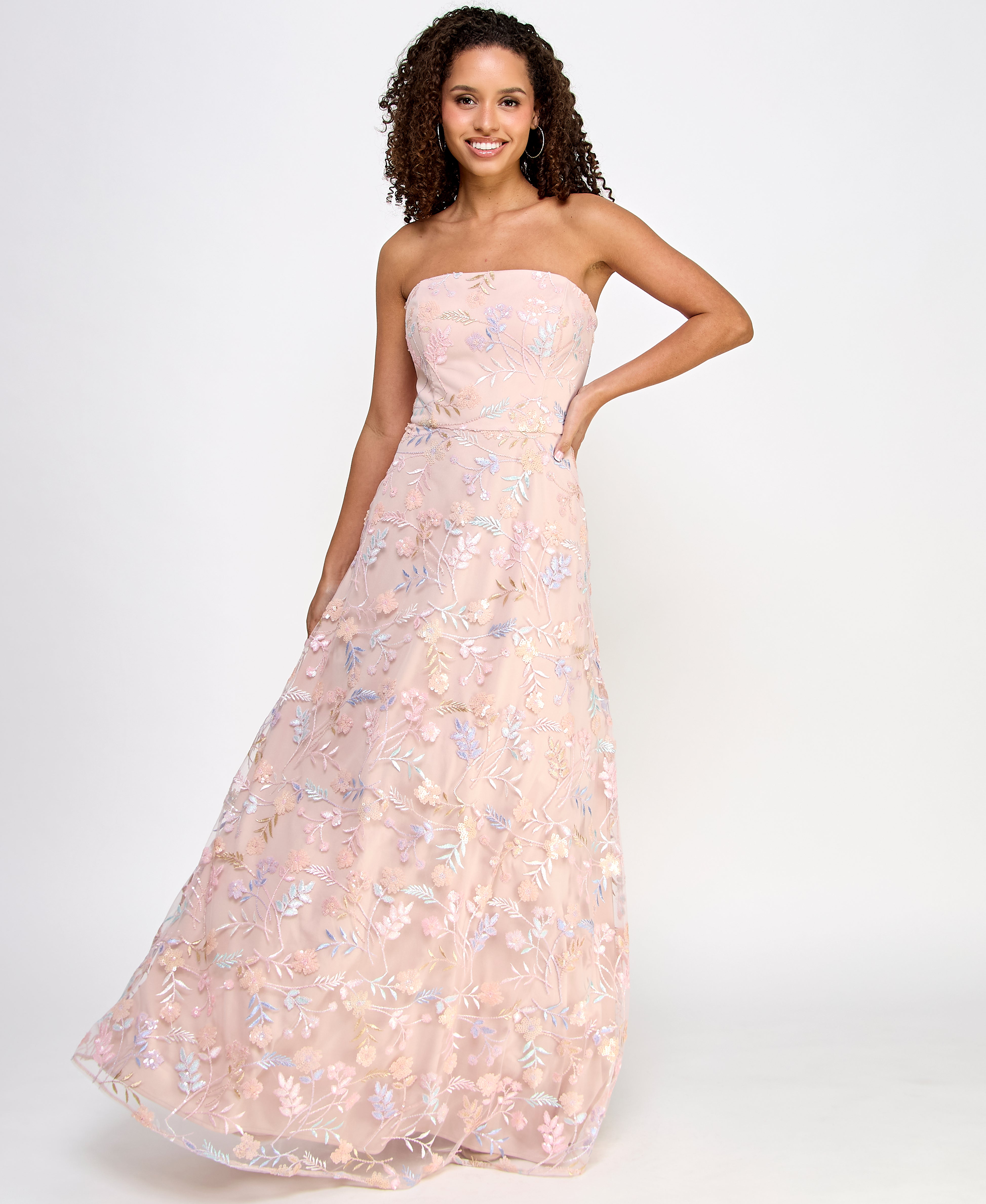 Prom Dresses Ball Gown Long Floral Formal Prom Dress Mauve/Nude