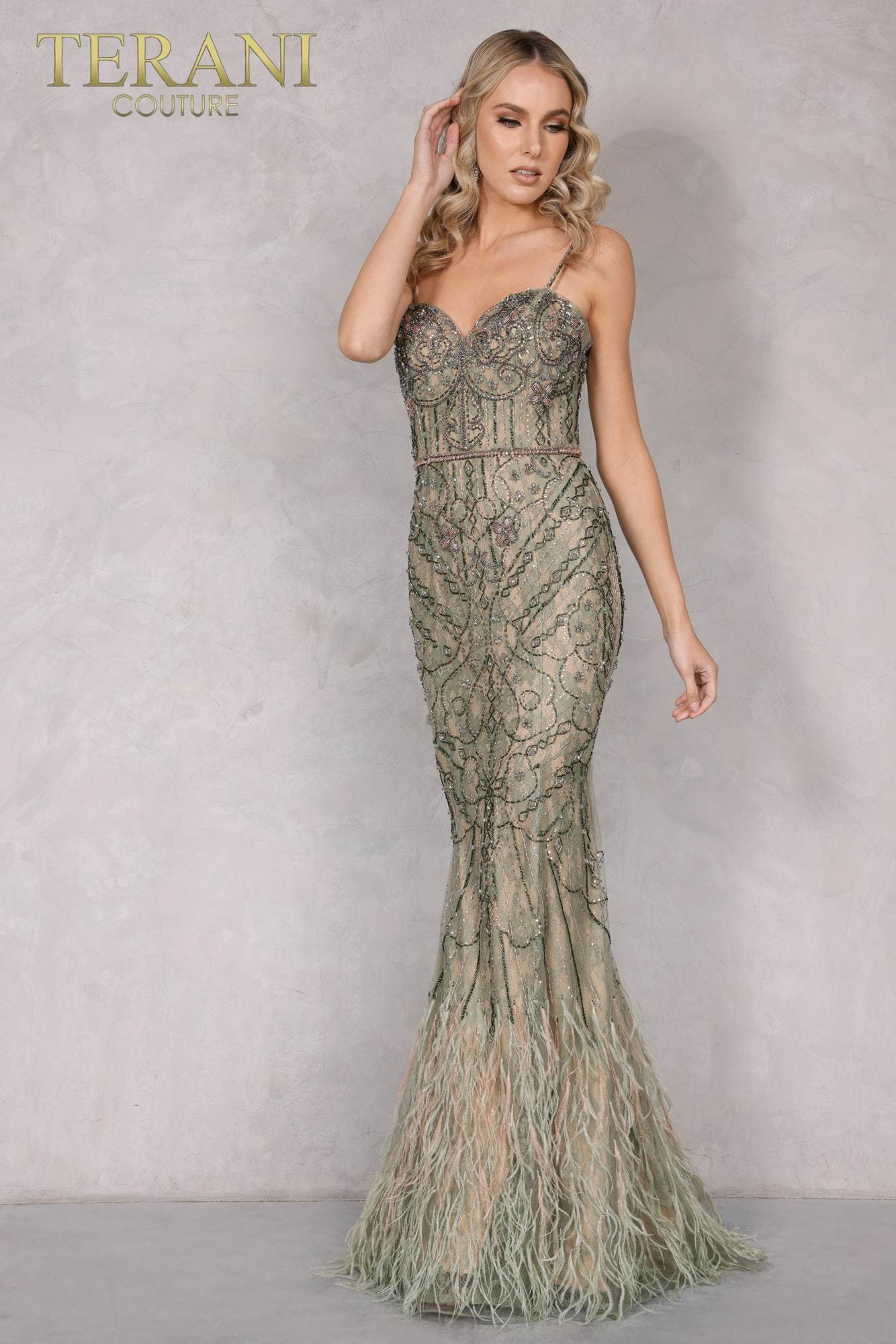 Prom Dresses Fitted Formal Prom Long Beaded Dress Taupe Lavender