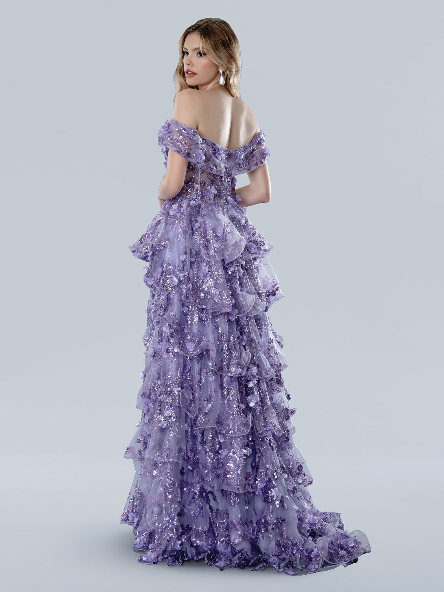 Stella Couture 25142 Long Formal Slit Floral Fitted Prom Dress