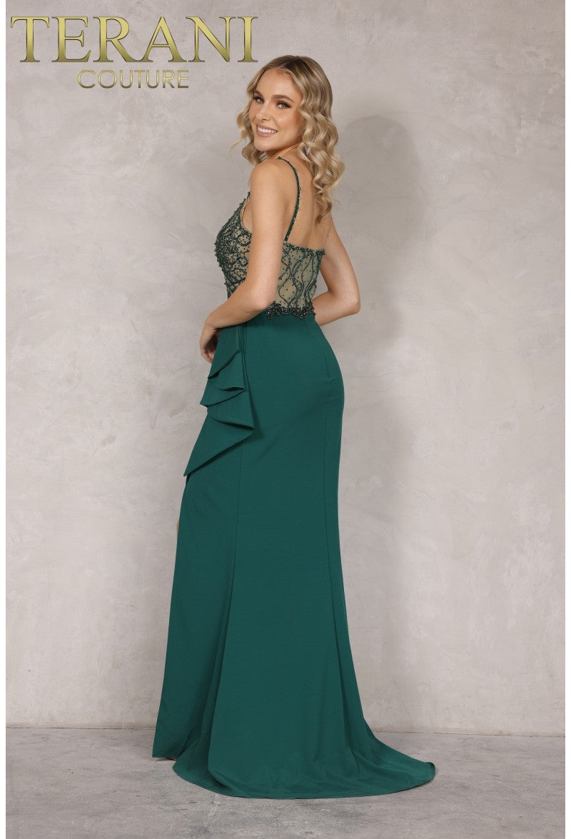 Terani Couture 2221E0352 Long Ruffle Formal Prom Beaded Dress