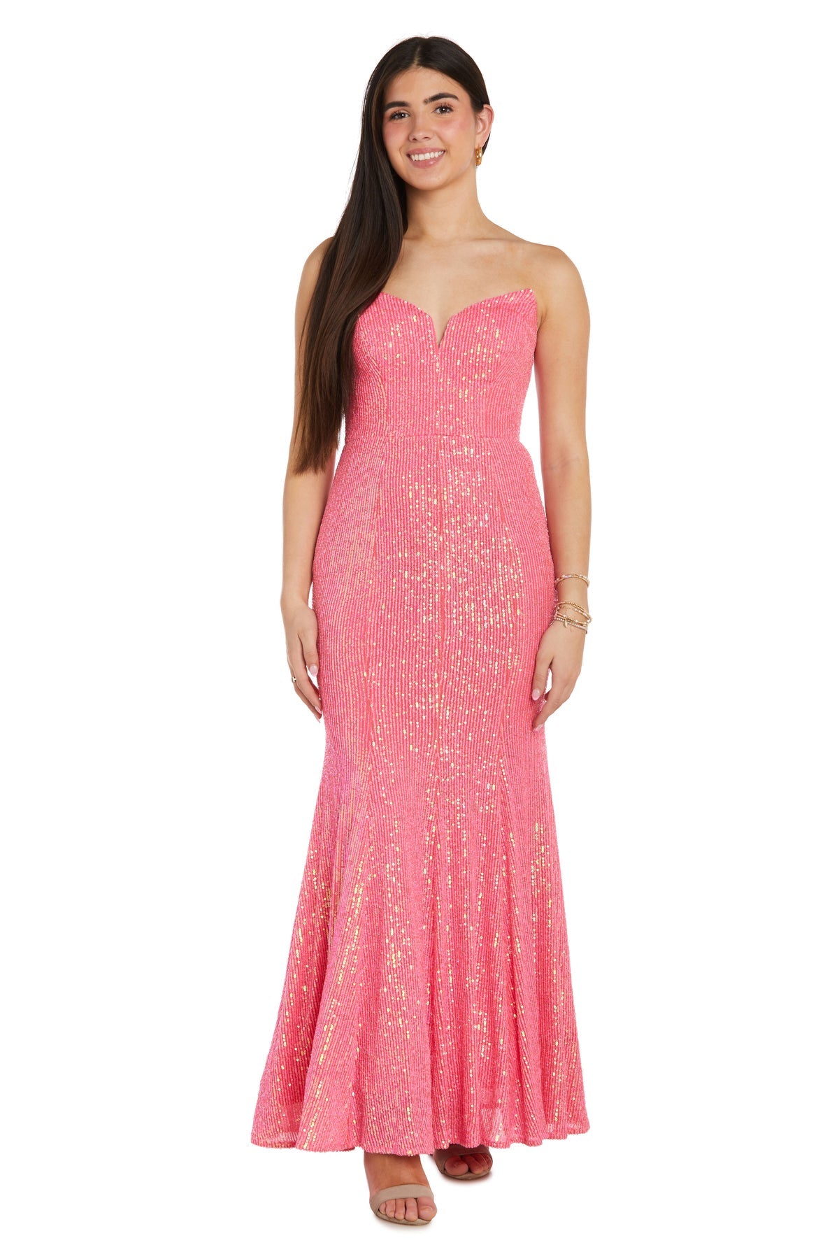 Prom Dresses Long Fitted Formal Sequin Evening Prom Dress Neon Pink