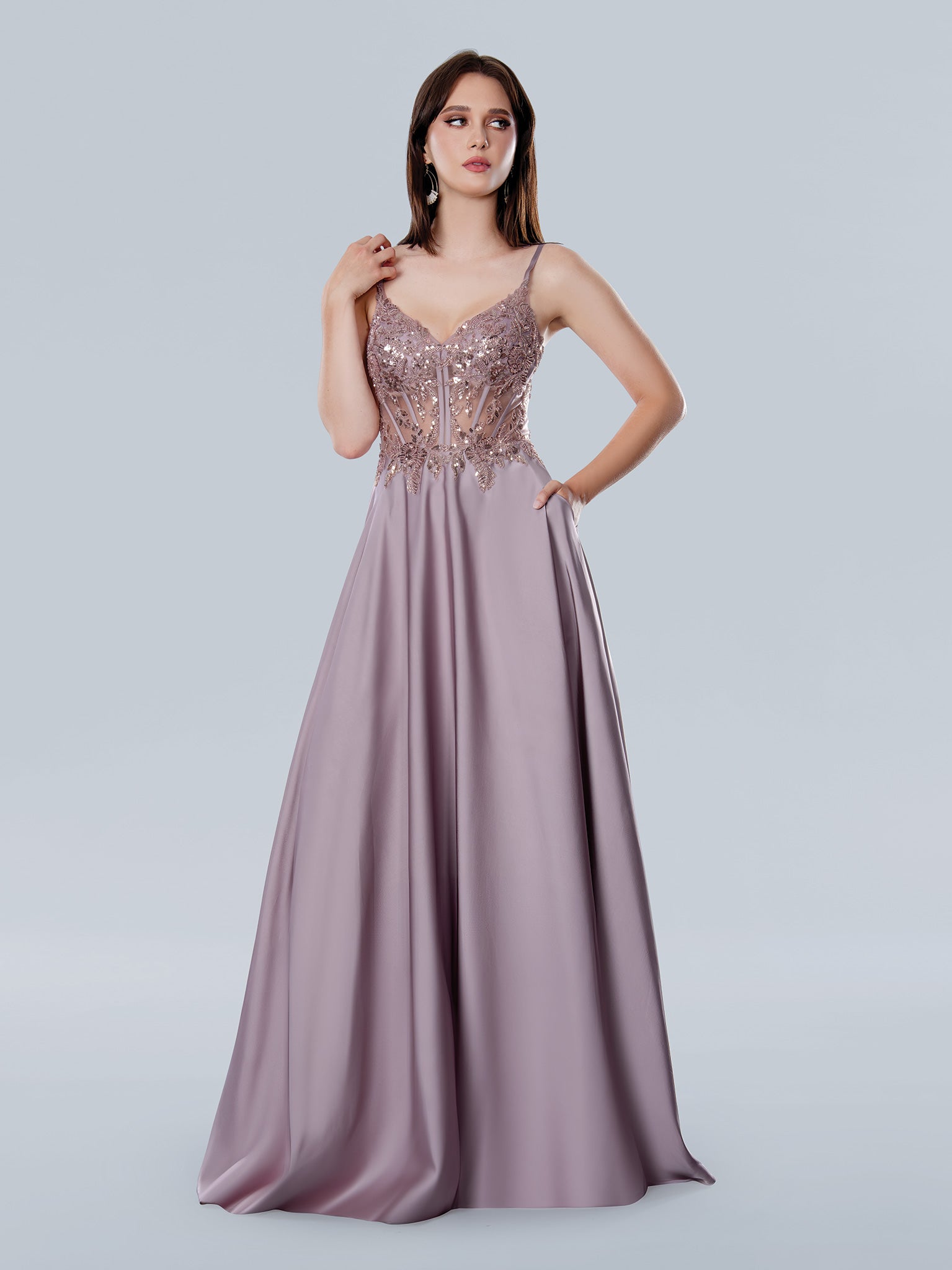Stella Couture 25159 A Line Long Corset Formal Sequin Prom Dress