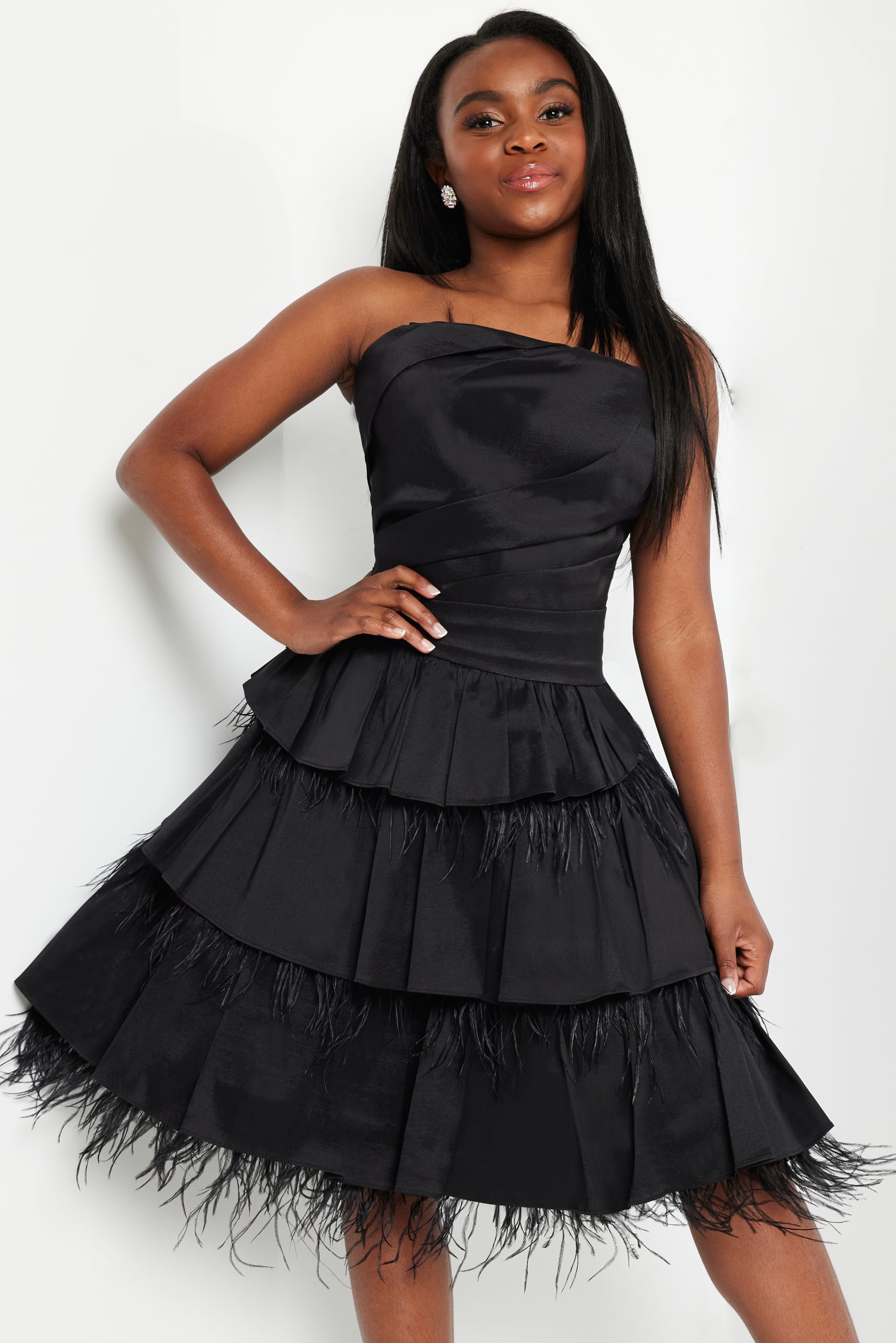 Strapless Knee-Length Satin Cocktail Fit & Flare Jovani K22326