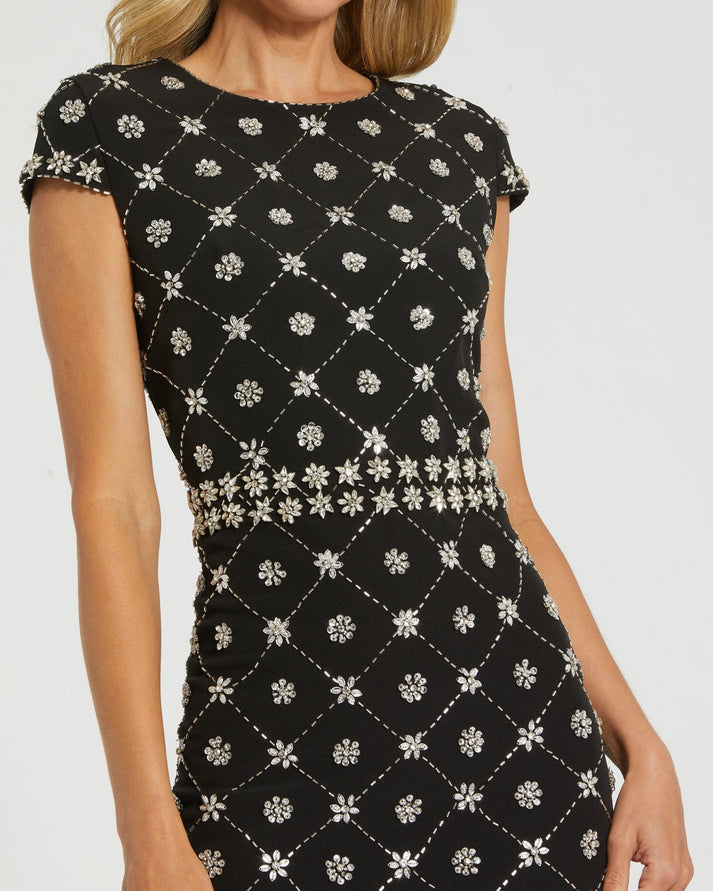 Cocktail Dresses Short Floral Beaded Cocktail Dress Black