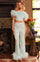 Jumpsuit Long Beaded Two Piece Lace Formal Jumpsuit Aqua