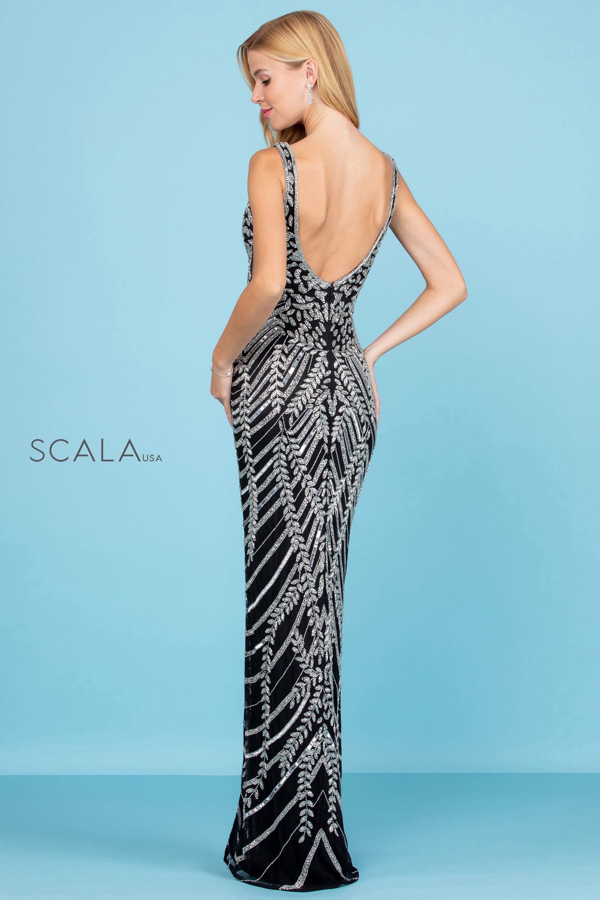 Scala 60222 Long Slit Formal Prom Sequin Dress