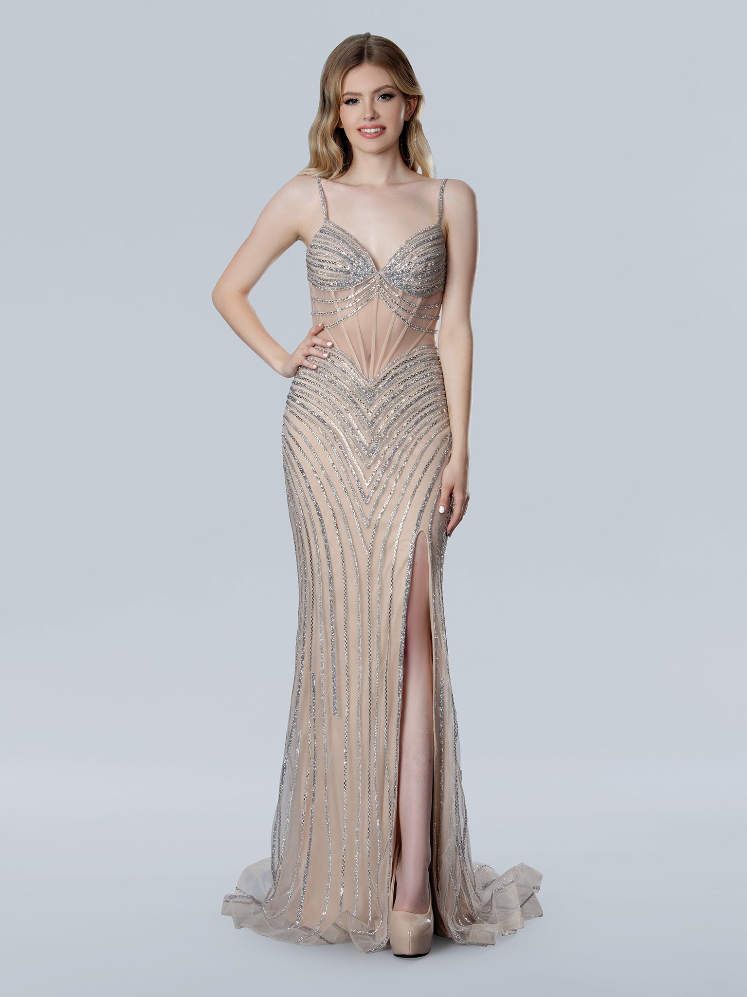 Stella Couture 25198 Prom Long Formal Beaded Slit Evening Dress