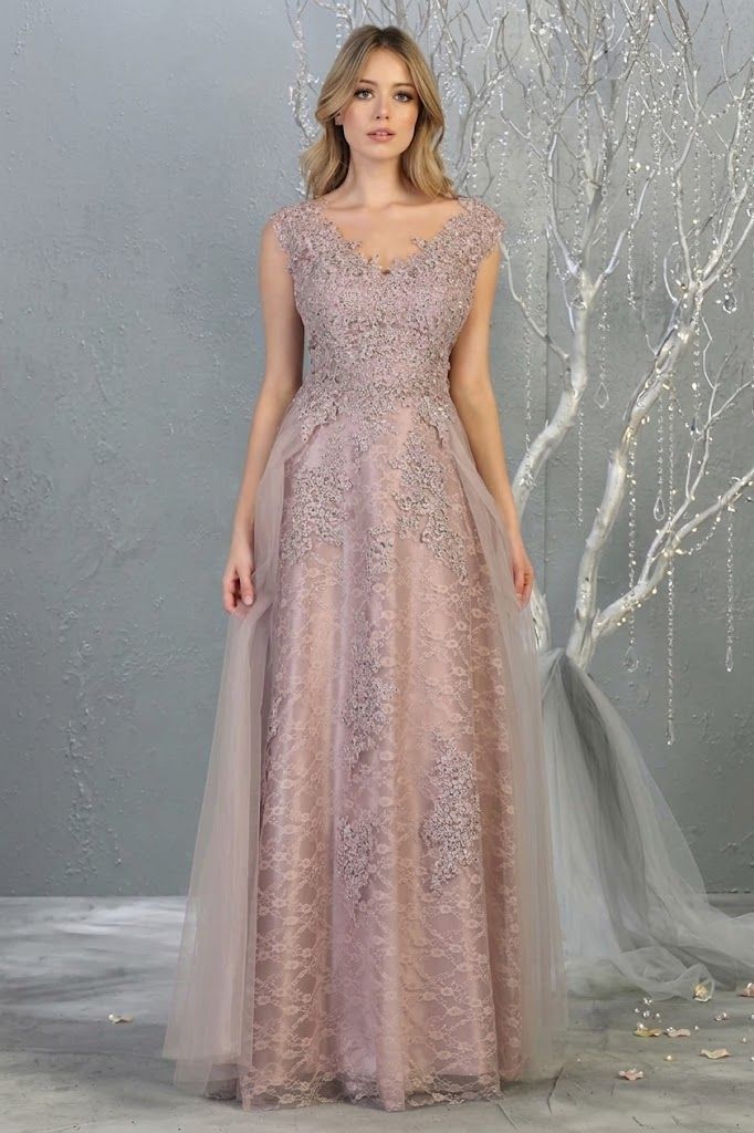V-Neck Floor-Length Tulle Evening Gown A-Line May Queen 1799