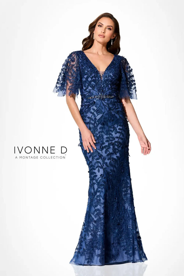 Ivonne D ID905FLT Long Mother of the Bride Lace Evening Dress