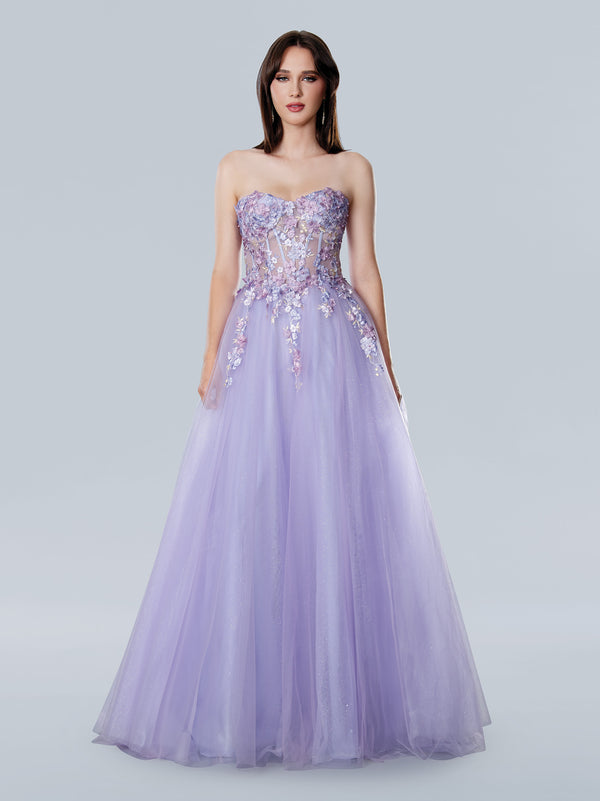 Stella Couture 25212 Long Formal A Line Lace Prom Dress