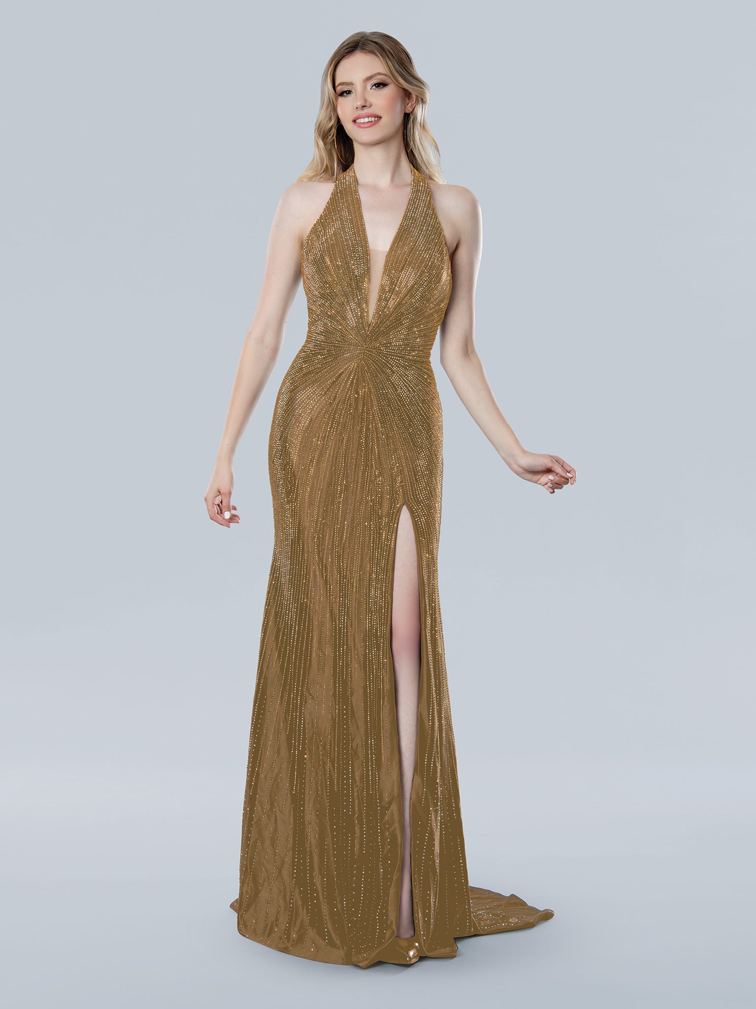 Stella Couture 25214 Long Slit Fitted Formal Evening Prom Dress