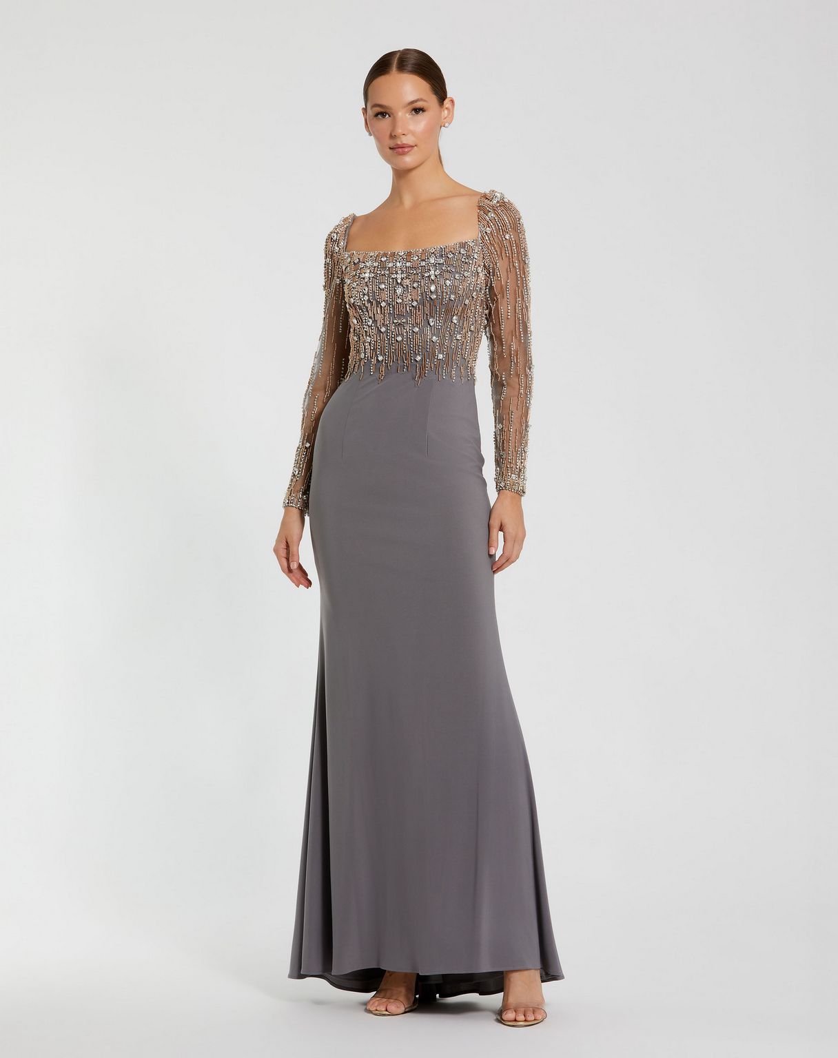 Mac Duggal 2256 Long Sleeve Beaded Formal Prom Dress
