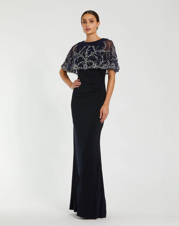 Long Formal Dress Cape Evening Mother of the Bride Mac Duggal 2257