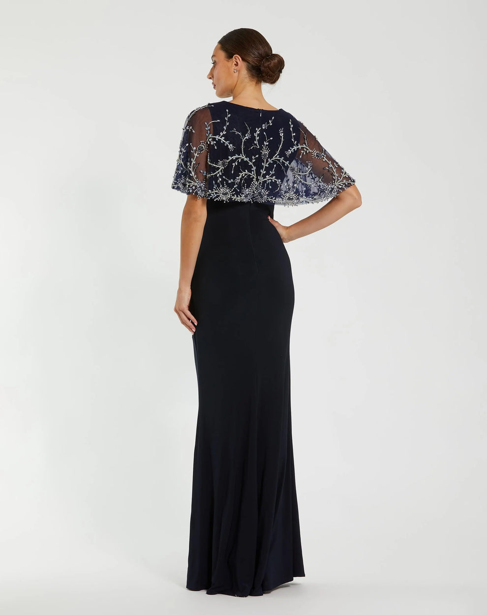 Mother of the Bride Long Formal Cape Evening Mother of the Bride Dress Midnight