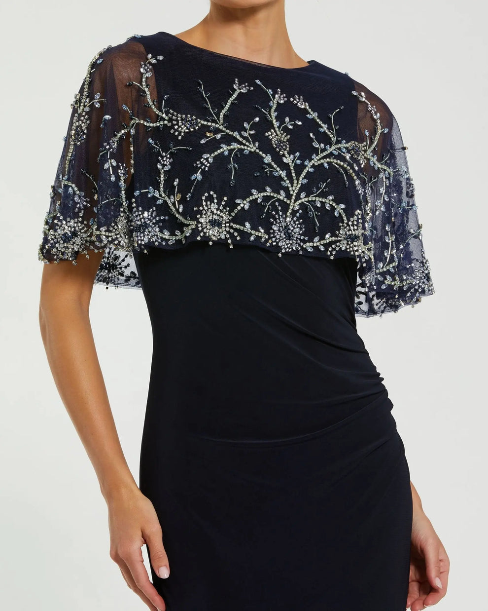 Mother of the Bride Long Formal Cape Evening Mother of the Bride Dress Midnight