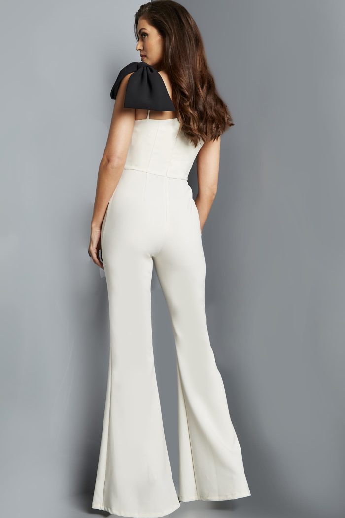 Jumpsuit Long Bow Shoulder Formal Jumpsuit Ivory/Black
