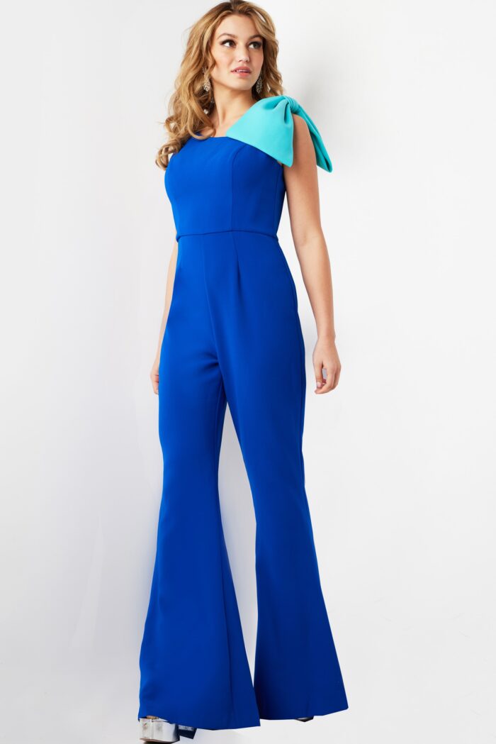 Jovani 22589 Long Bow Shoulder Formal Jumpsuit