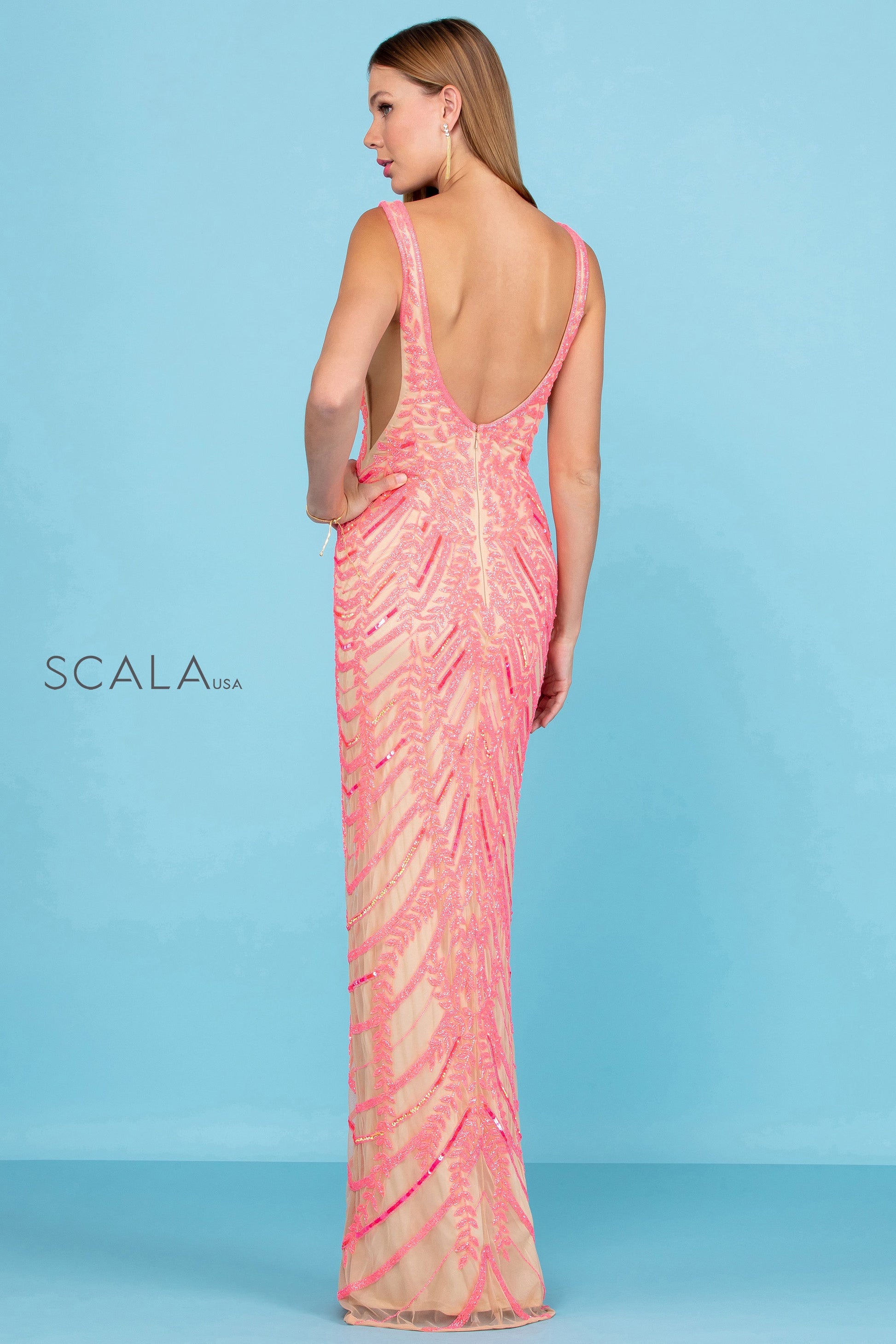 Scala 60222 Long Slit Formal Prom Sequin Dress