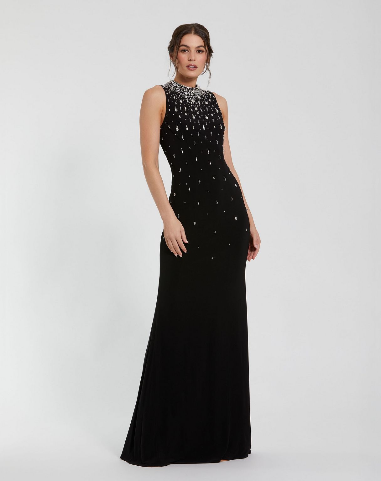 Black Mac Duggal 2260 Long Fitted Formal Prom Beaded Dress for $498.0