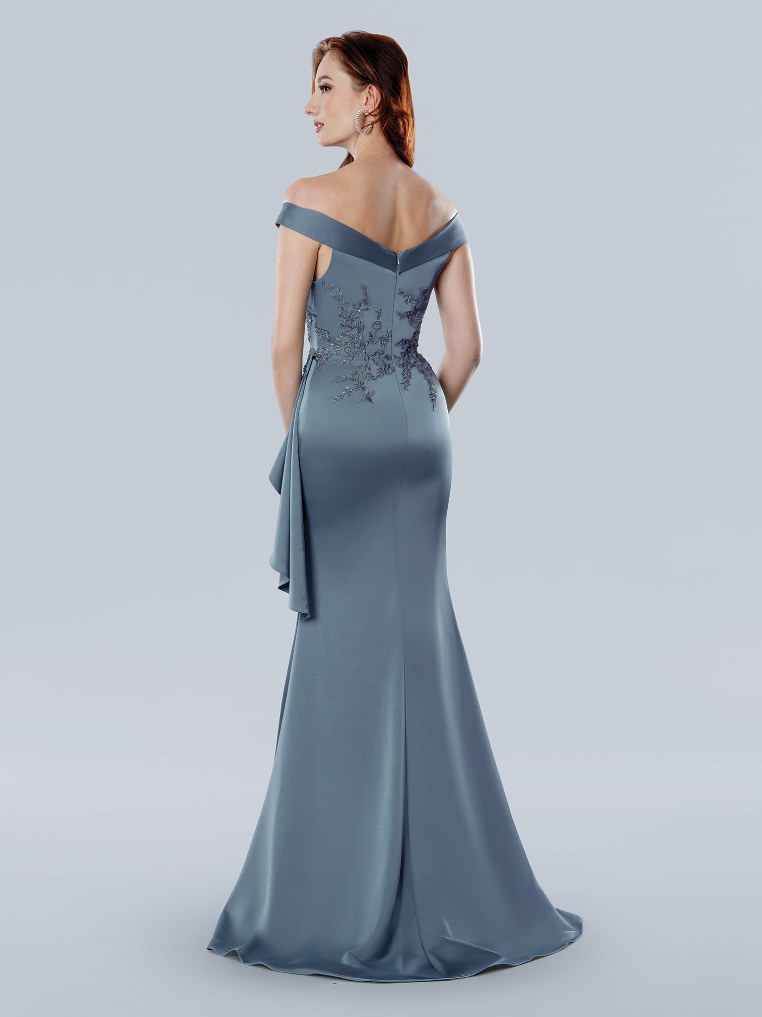 Mother of the Bride Dresses Long Beaded Formal Floral Evening Dress Pewter