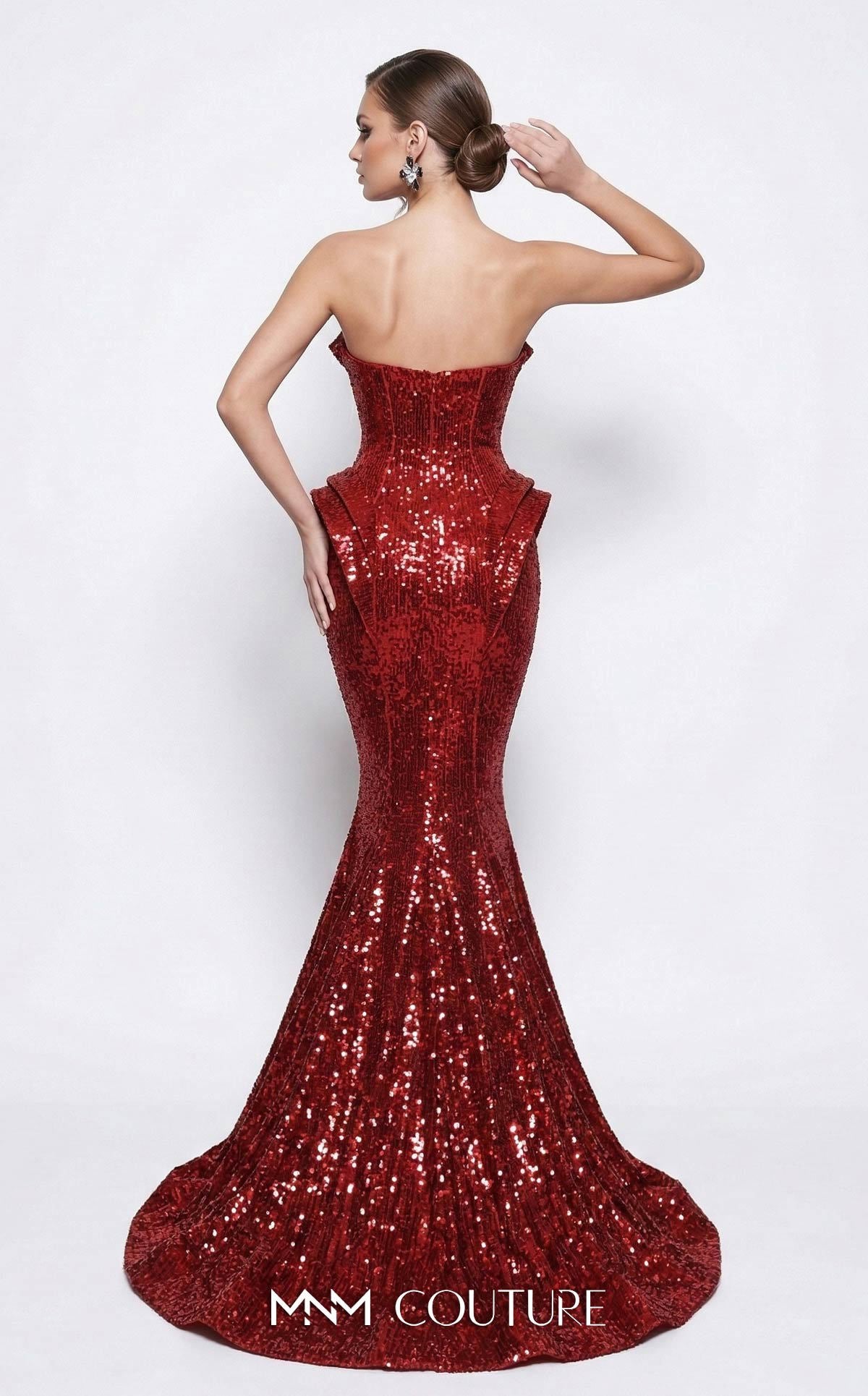 Strapless Curved Neck Floor-Length Sequin Formal Mermaid MNM Couture 2263B