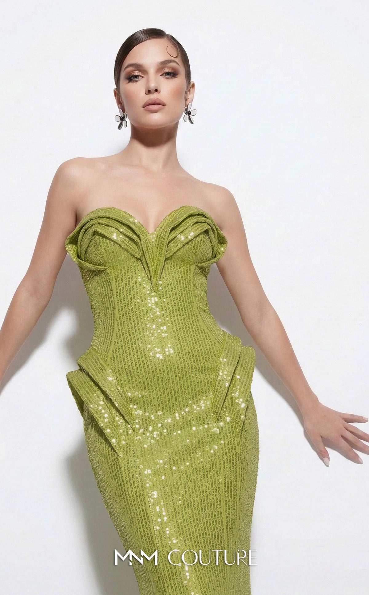 Strapless Curved Neck Floor-Length Sequin Formal Mermaid MNM Couture 2263B