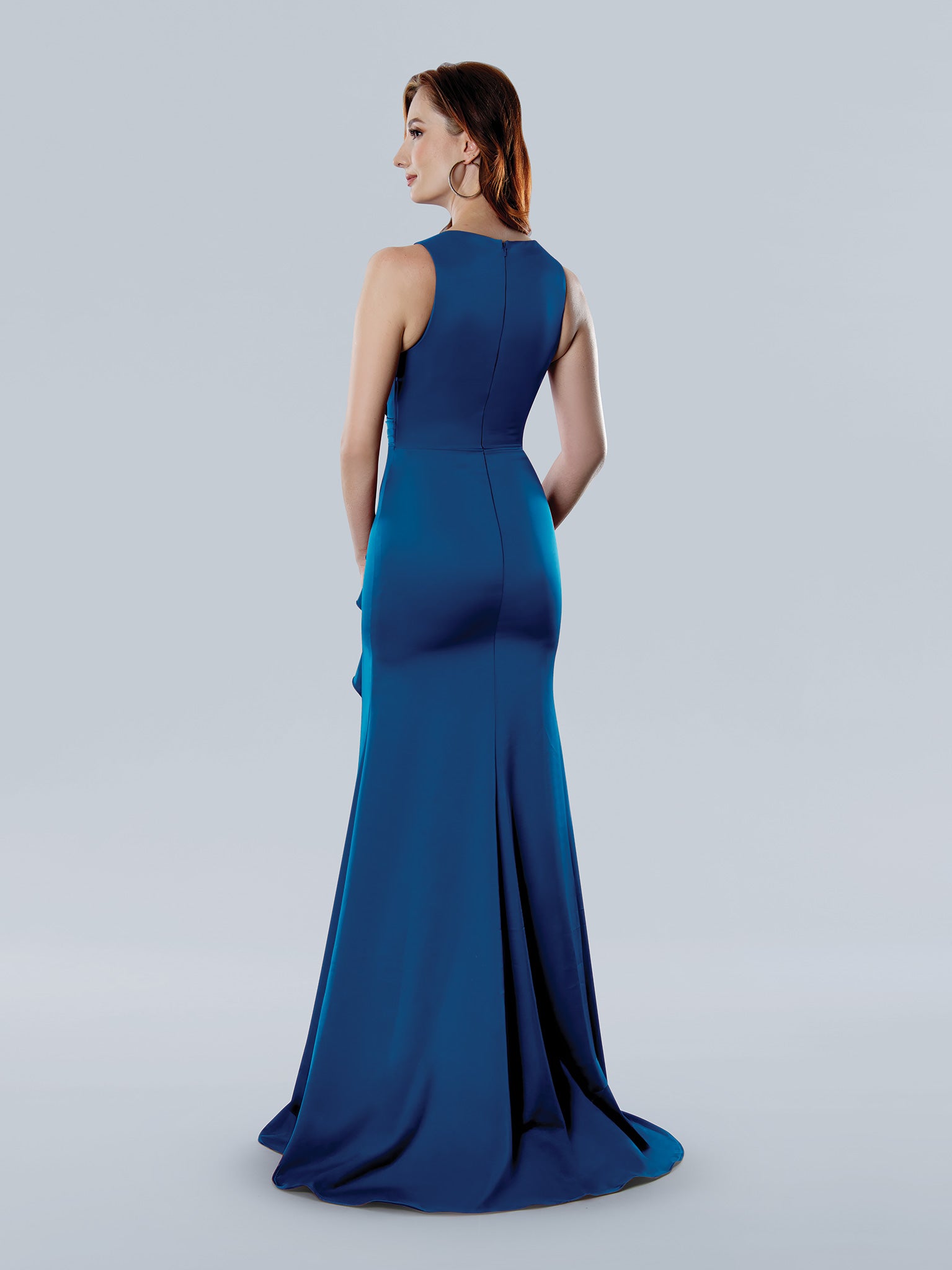 Stella Couture 25308 Pleated Long Ruffle Slit Formal Evening Dress