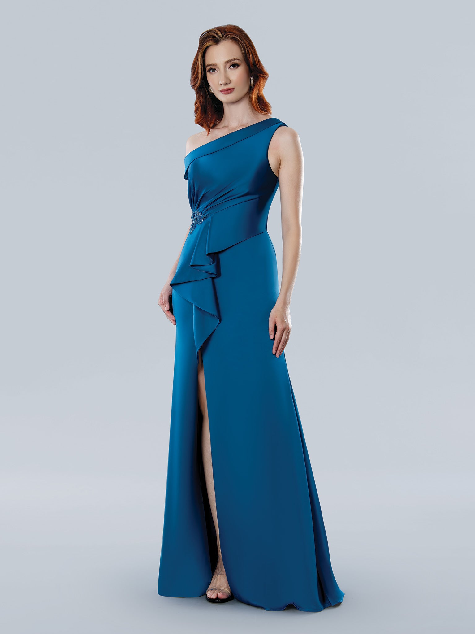 Stella Couture 25310 Beaded Long Formal Floral Applique Ruffle Evening Dress
