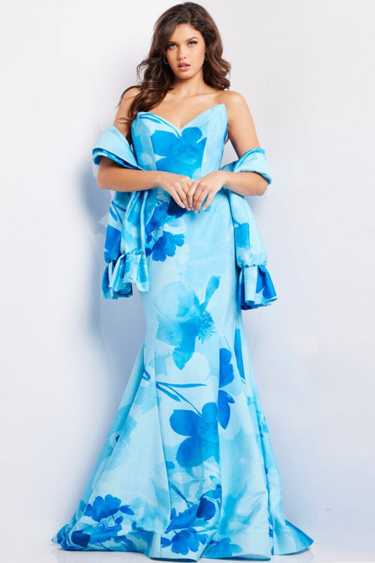 Formal Dresses Printed Long Evening Mermaid Formal Dress Blue