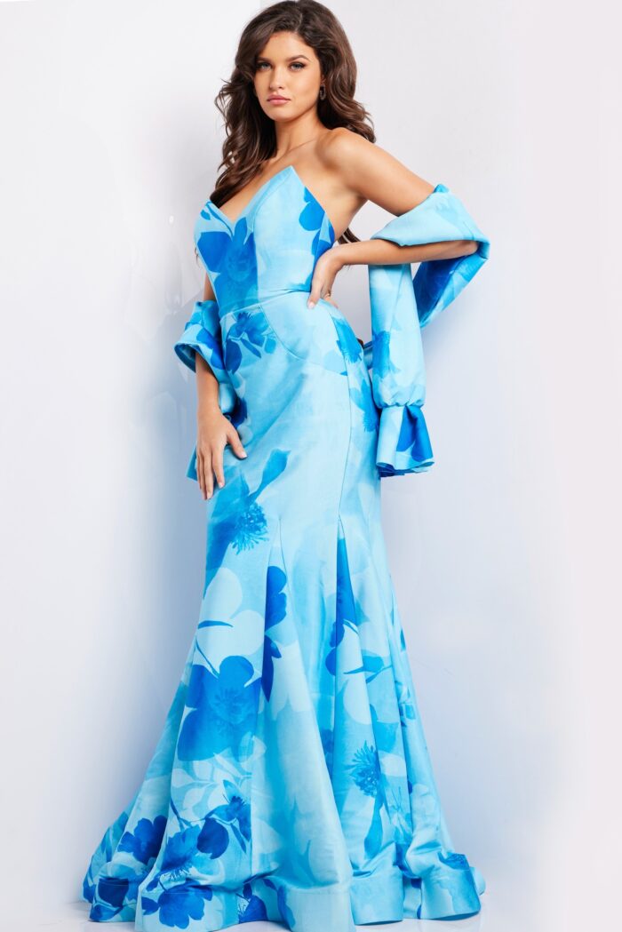 Formal Dresses Printed Long Evening Mermaid Formal Dress Blue