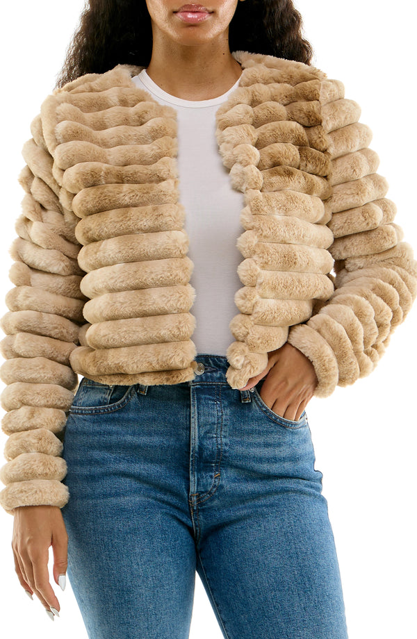 Long Sleeve Faux Fur Bolero Nina Leonard L4328AF