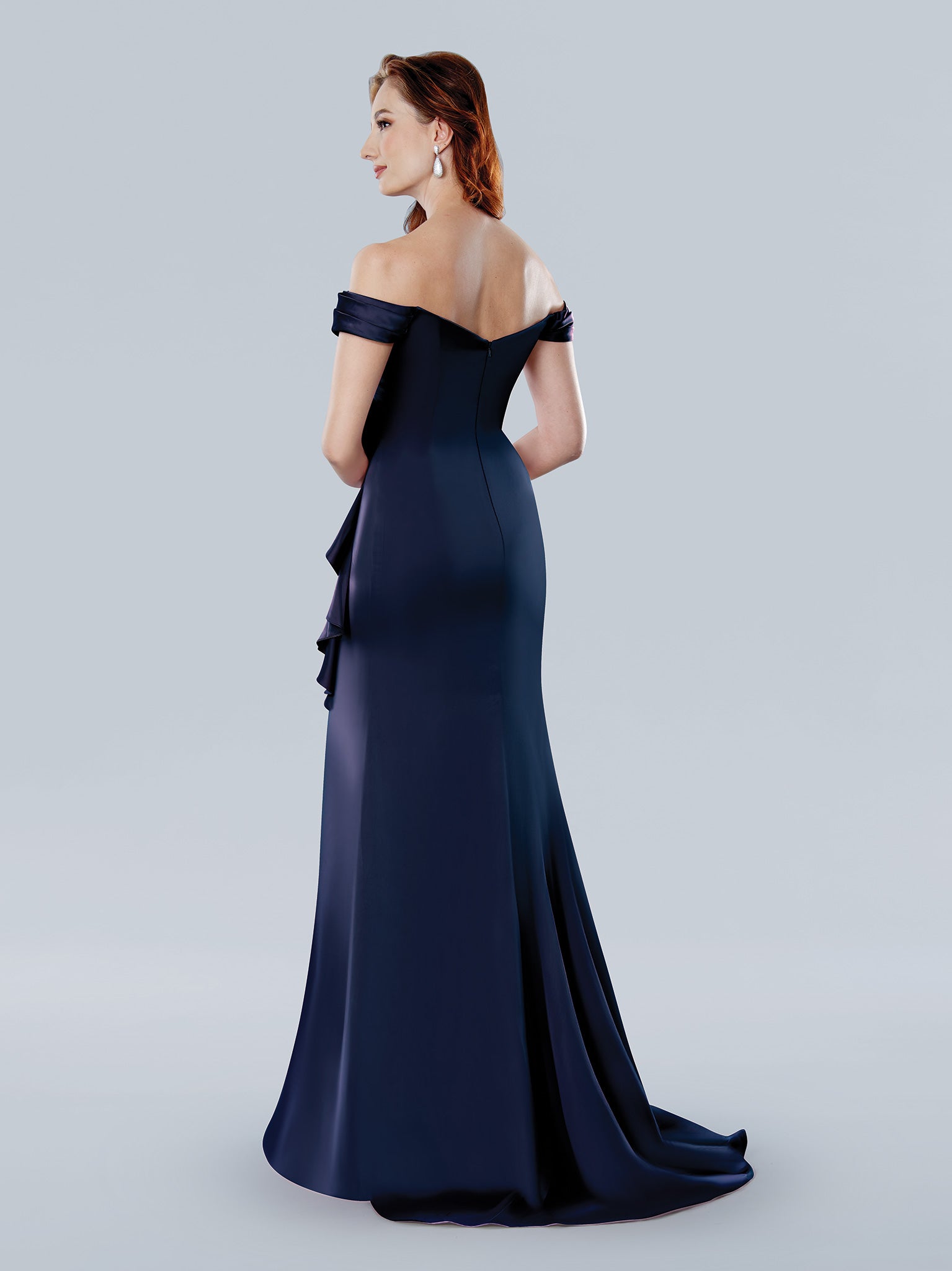 Stella Couture 25339 Pleated Log Ruffle Slit Formal Evening Dress