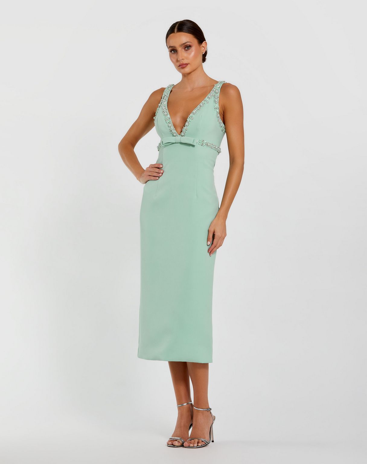 Mac Duggal 2276 Fitted Evening Gown Tea Length Formal Dress
