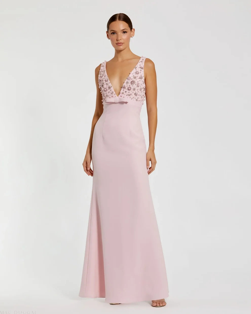 V-Neck Floor-Length Crepe Formal Sheath/Column Mac Duggal 992278P