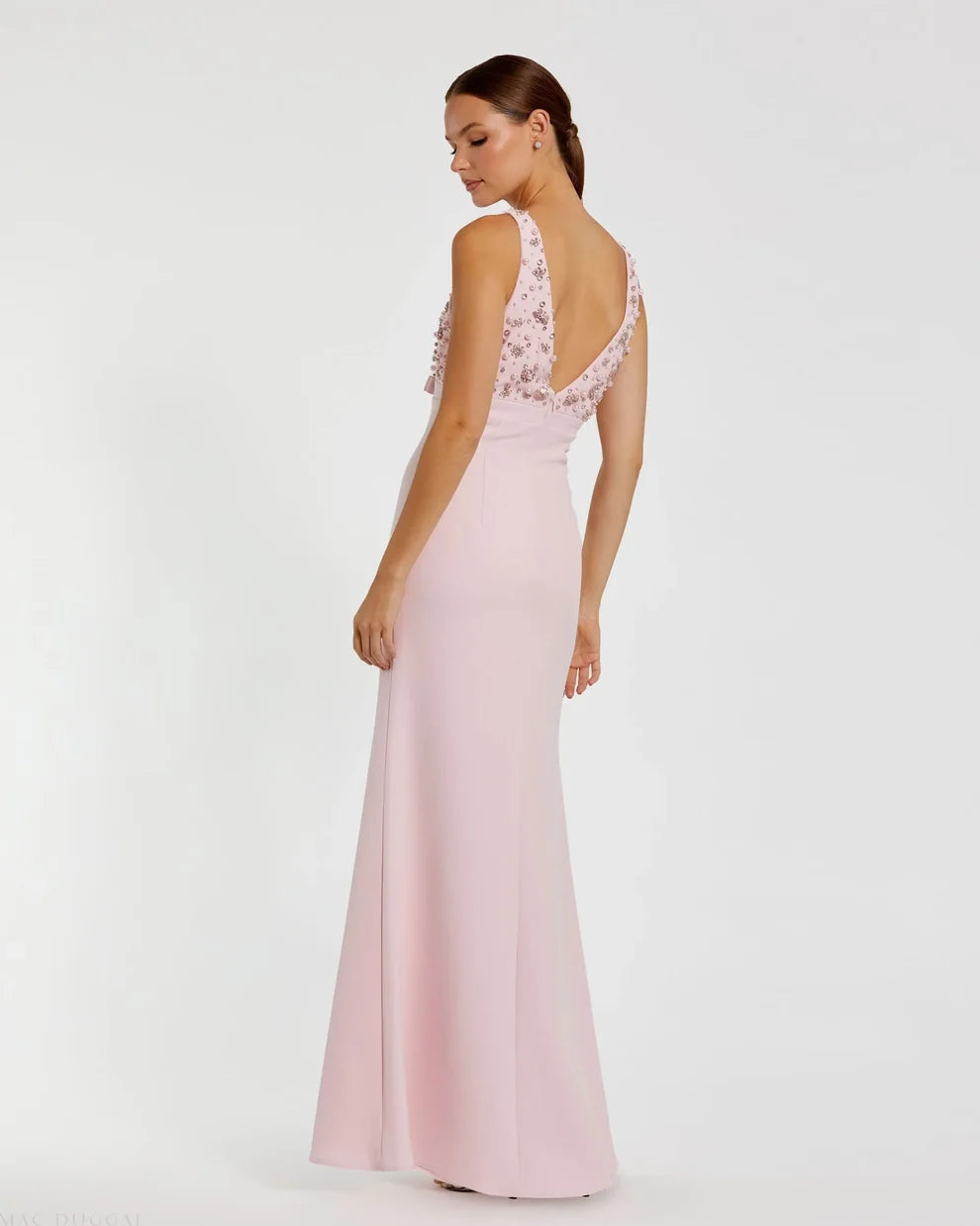 V-Neck Floor-Length Crepe Formal Sheath/Column Mac Duggal 992278P