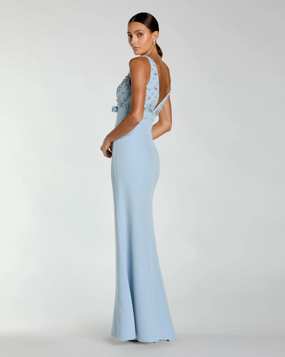 V-Neck Floor-Length Crepe Formal Sheath/Column Mac Duggal 992278P