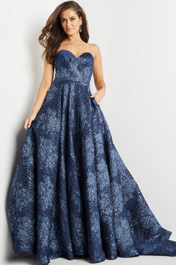 Formal Dresses Long Pleated Ball Gown Formal Dress Navy