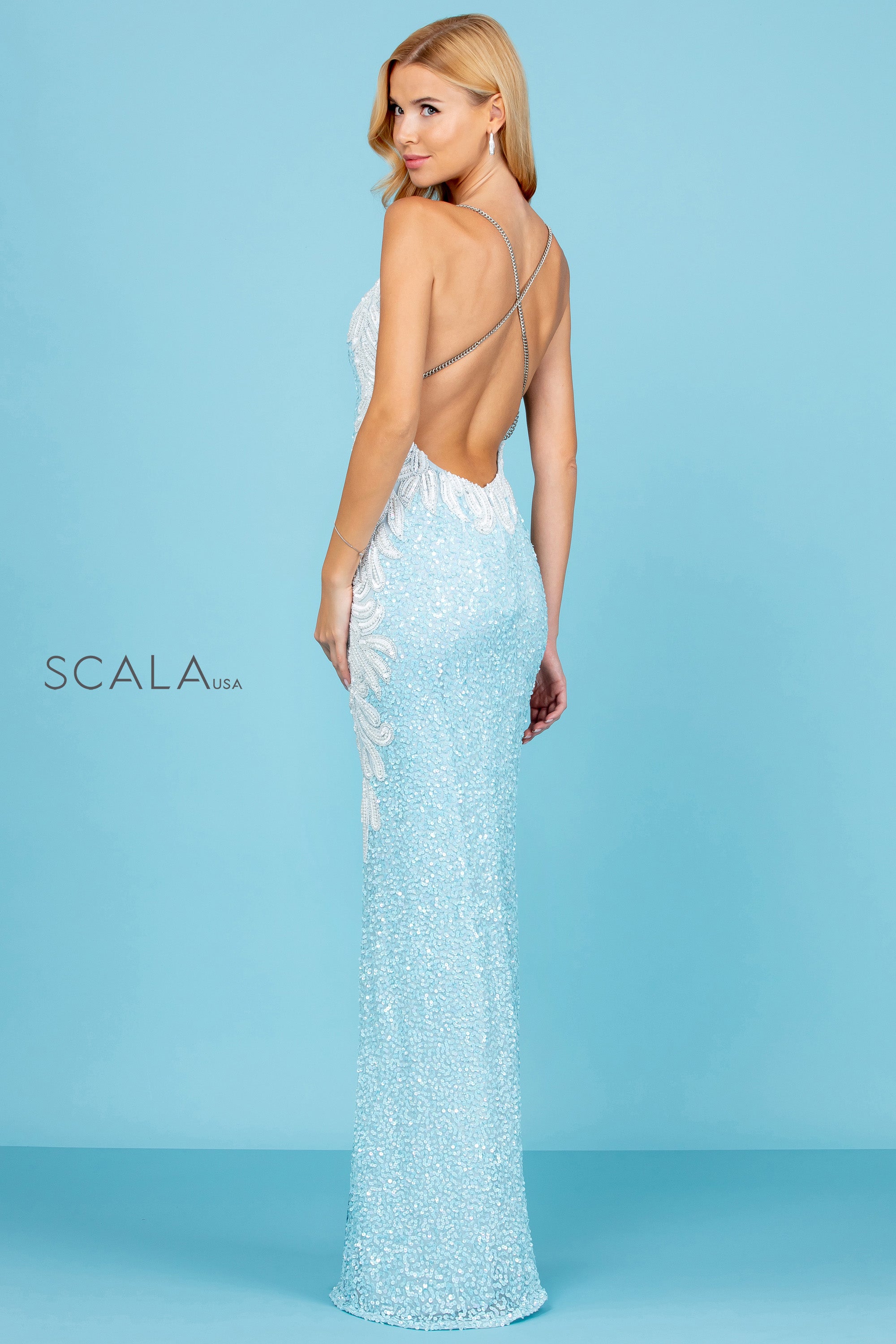 Prom Dresses Fitted Long Formal Slit Prom Dress Sky Pearl