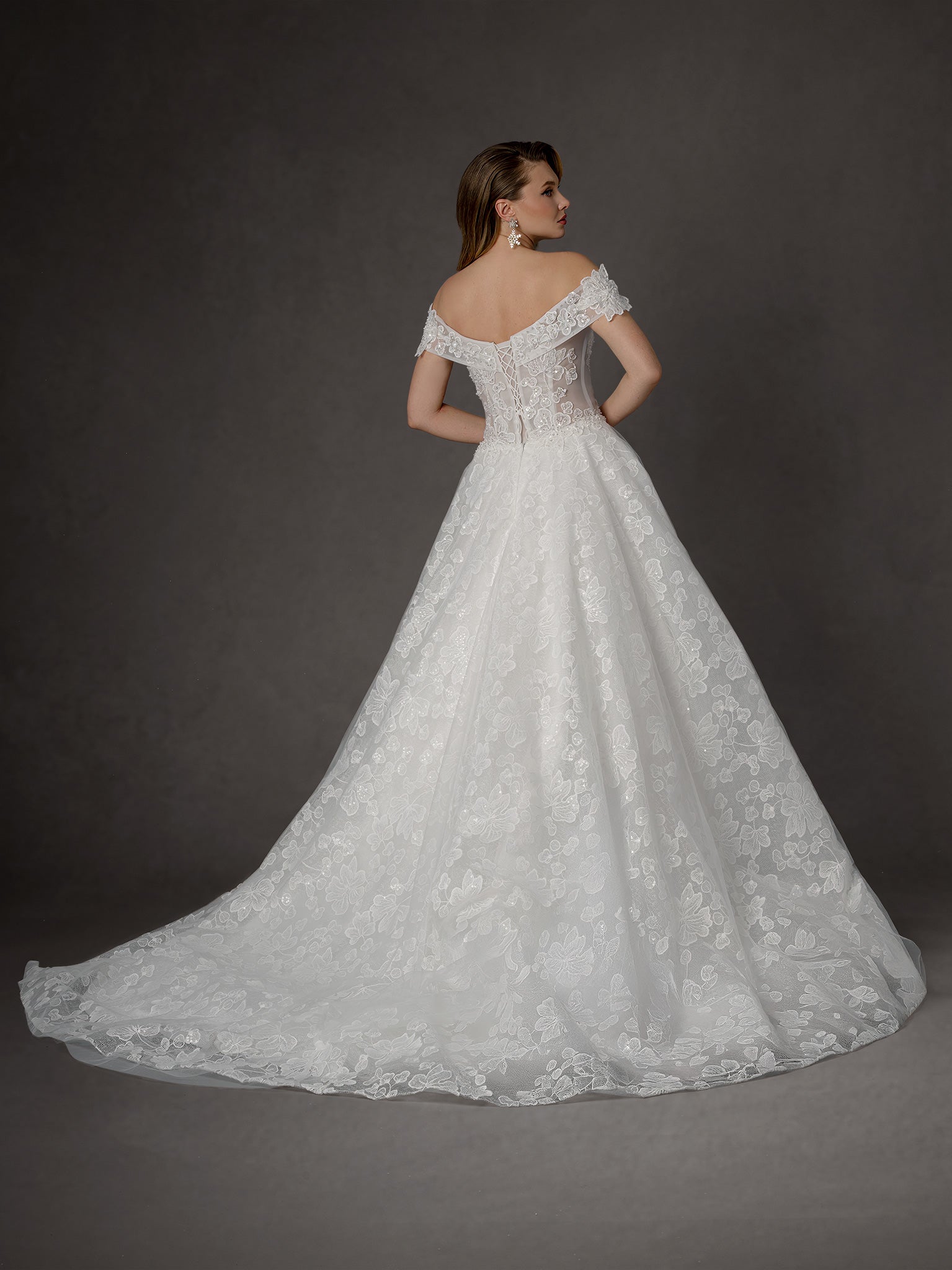 Wedding Dresses Long Lace Bridal Wedding Dress - A Line - Stella Couture 25651 Off White-Lace-25651-Train