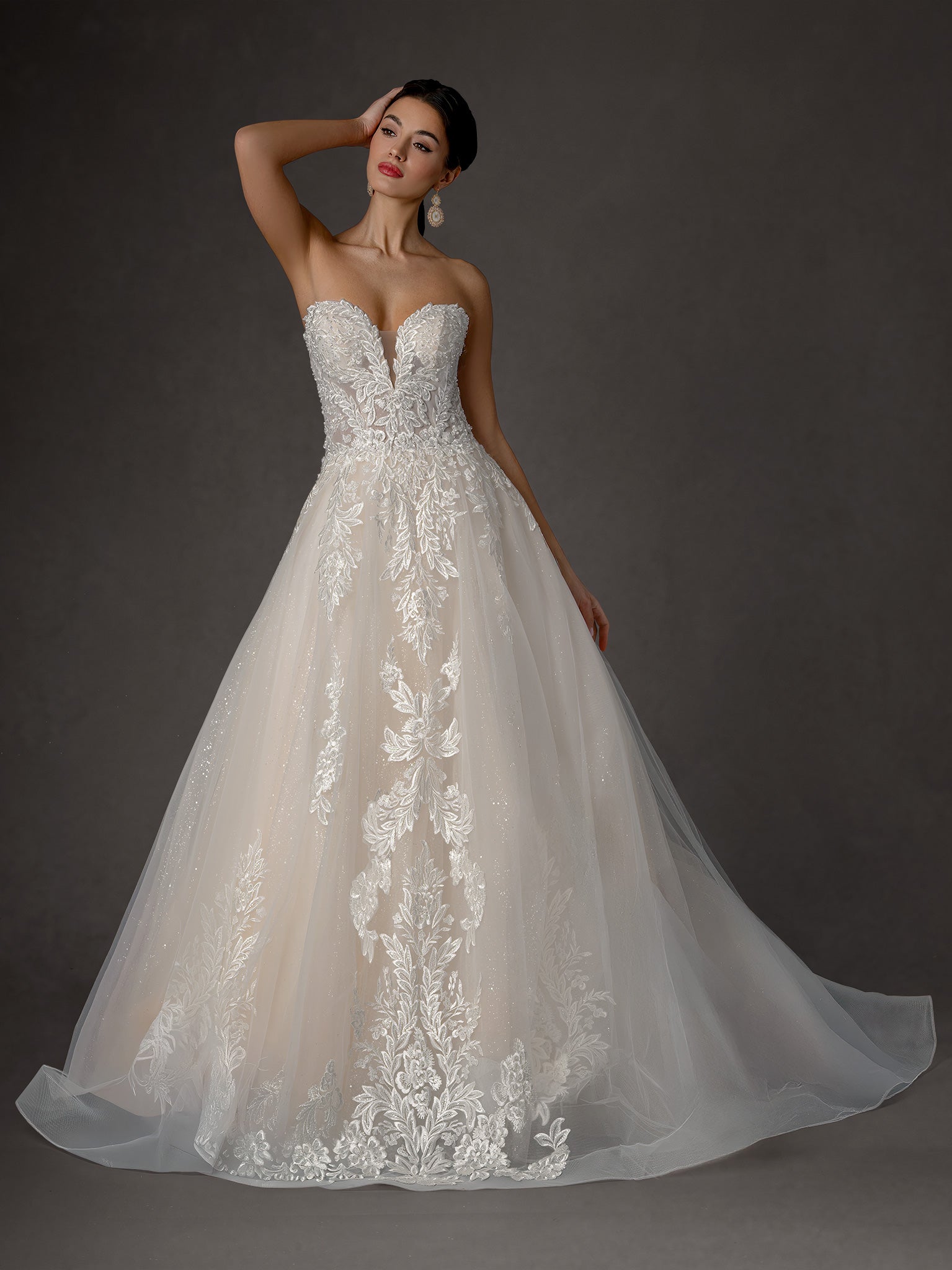 Wedding Dresses Long Sequin Ball Gown Lace Applique Wedding Dress Stella Couture 25652 Off White