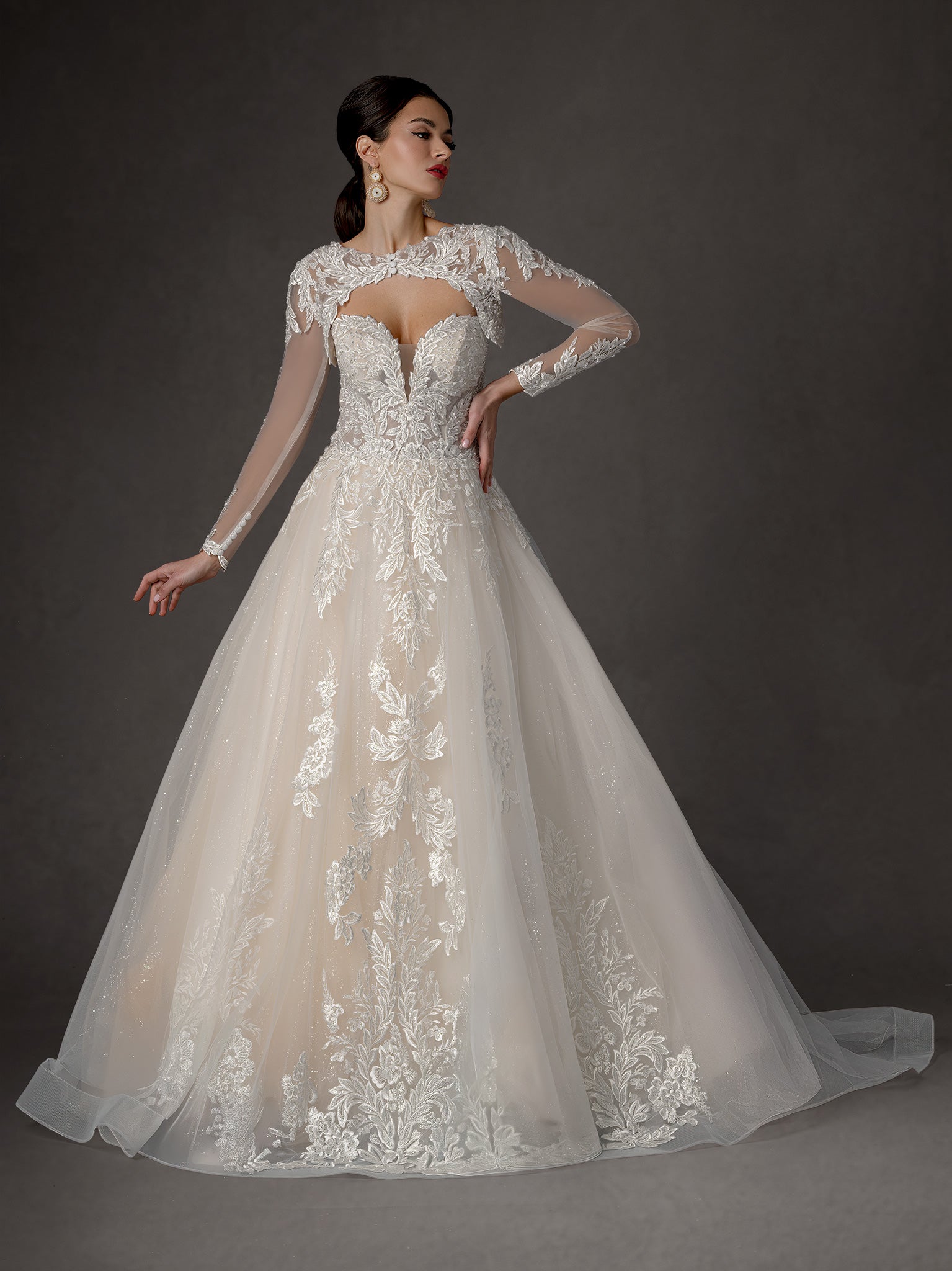 Wedding Dresses Long Sequin Ball Gown Lace Applique Wedding Dress Stella Couture 25652 Off White