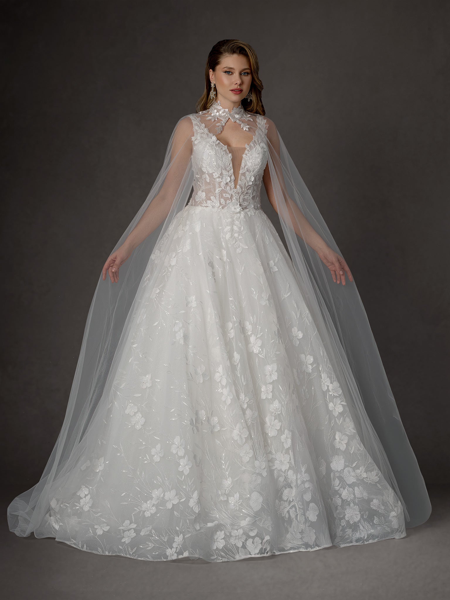 Wedding Dresses Long Lace Beaded Wedding Dress - Ball Gown - Stella Couture 25653 Off White-Tulle-25653-Lace
