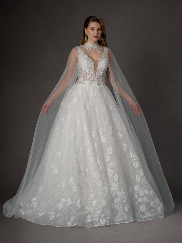 Long Lace Beaded Wedding Dress Ball Gown